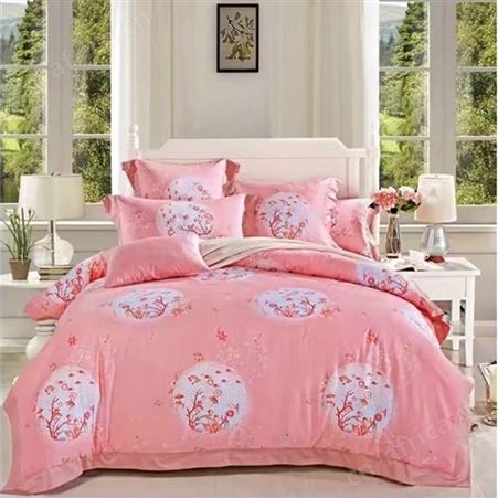 床上四件套床单是纯色的 床上用品四件套粉色格子 床上用品四件套纯色床笠 金凤凰家纺